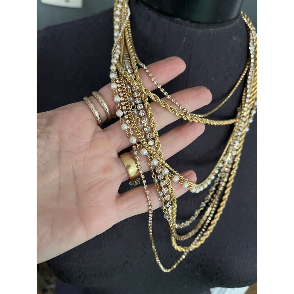Statement Layered Multi Strand Chain & Rhinestone… - image 2
